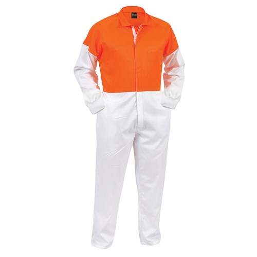 Overall Workzone Lightweight Polycotton Hi-Vis Food Industry Zip White/Orange (FONPCMW)