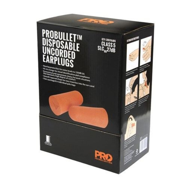 Probullet Disposable Earplugs Uncorded