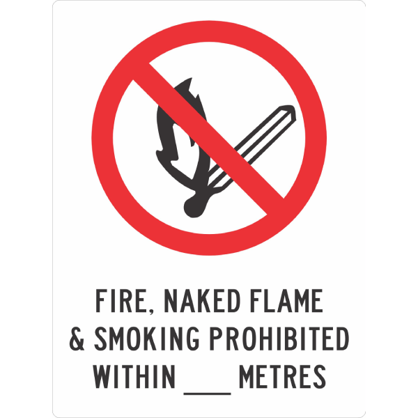 Fire, Naked Flame & Smoking Prohibited Within_Metres Sign