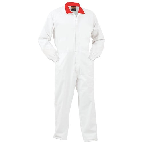 Smartzone Overall 240gsm Polycotton Zip White With Red Collar (FONPCMWSZ)