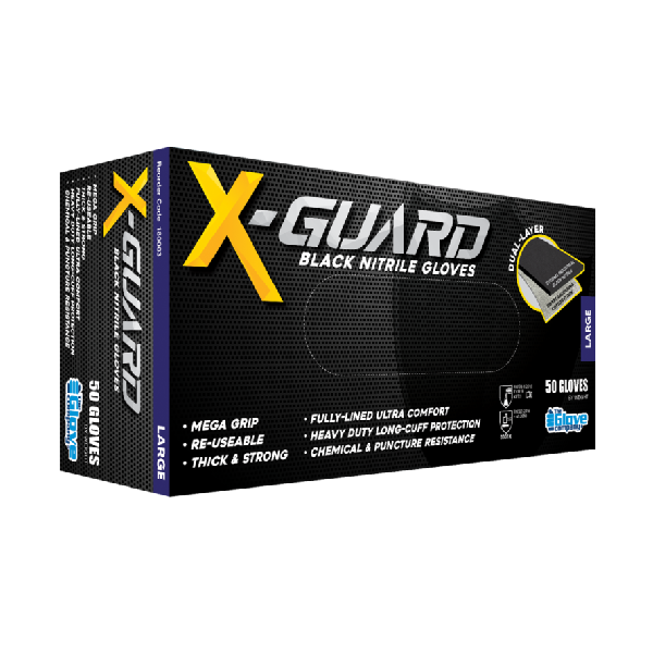 X-Guard Black Nitrile Gloves/Xtra lined (Box)