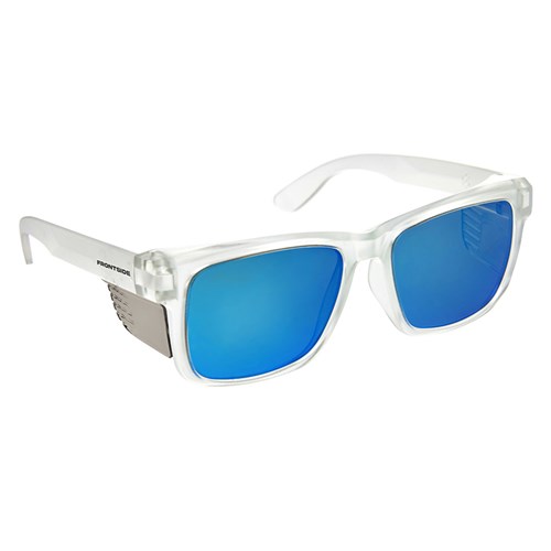 Safety Glasses Frontside Polarised Blue Revo Lens With Clear Frame