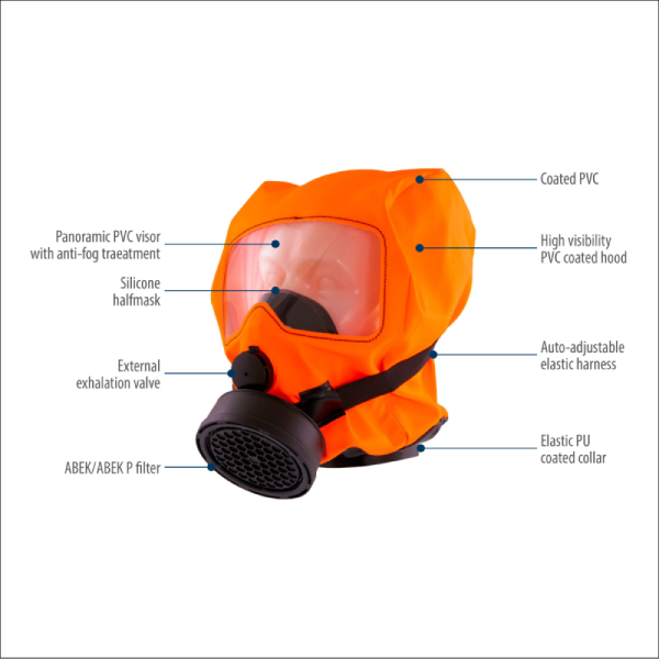 Escape Respirator with Hood (H900 A2B2E2K2 Hg P3)