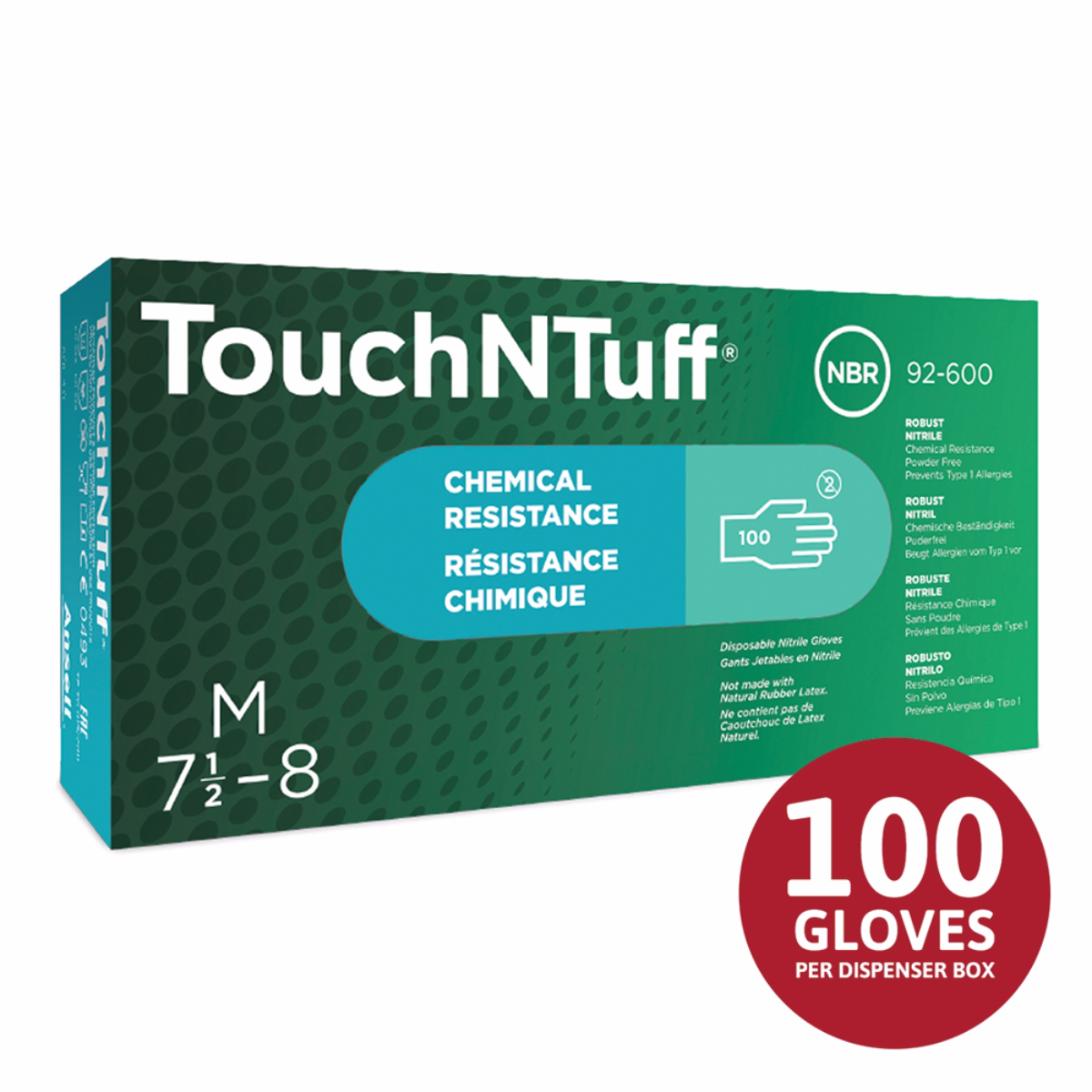 TouchNTuff 92-600 Powder-free Nitrile Disposable Gloves – Chemical Splash Protection