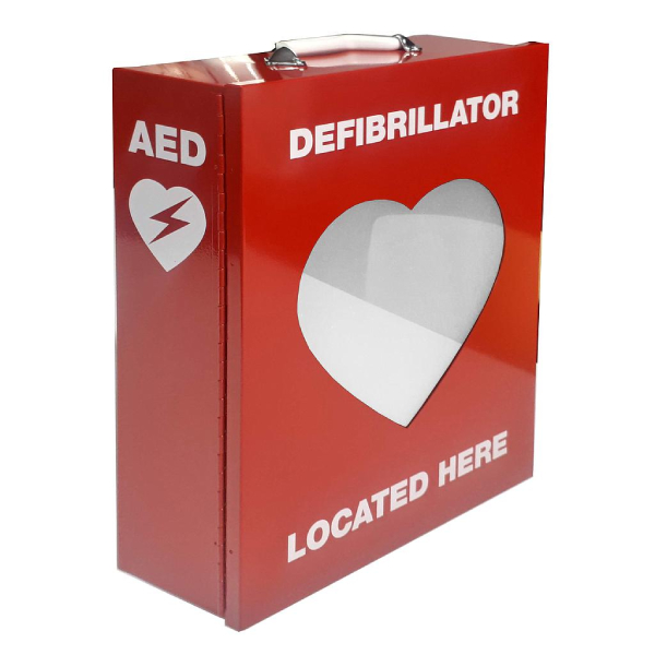 Red Defibrillator Metal Cabinet with Transparent Heart