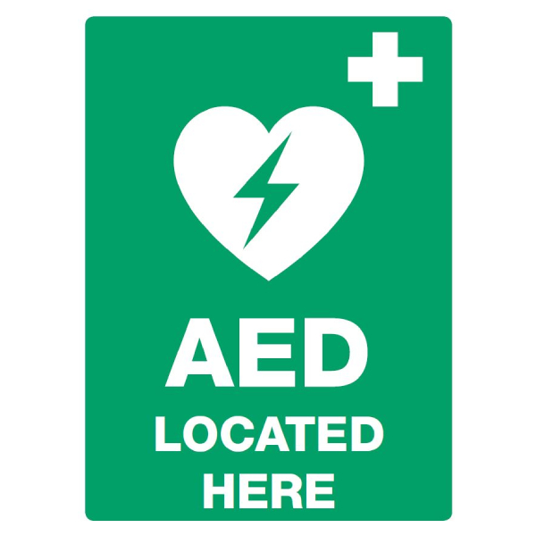 AED "Located Here" Defibrillator Sign