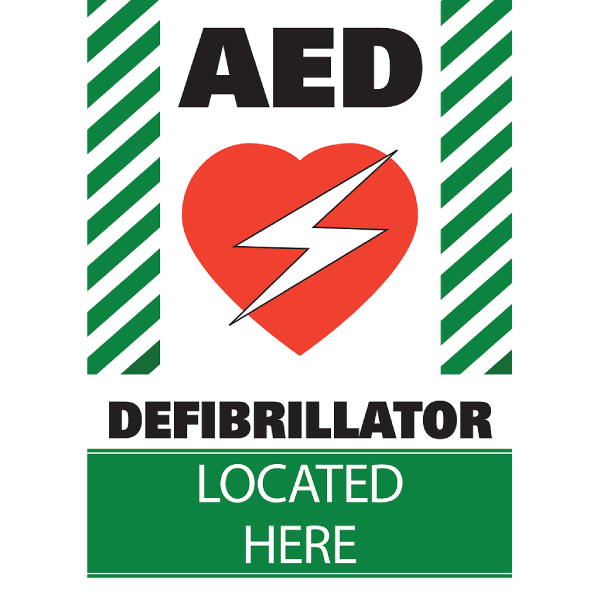 "Located Here" For Interior Use Defibrillator Sign