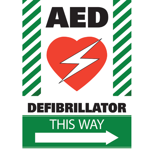 ''This Way" (Right Arrow) for Interior Use Defibrillator Sign