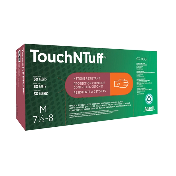 Ansell TouchNTuff 93-800 Powder-free Nitrile Disposable Gloves – 15 Minute Acetone Resistance
