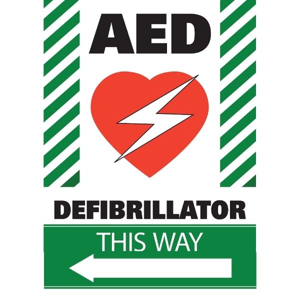 ''This Way" (Left Arrow) for Interior Use Defibrillator Sign