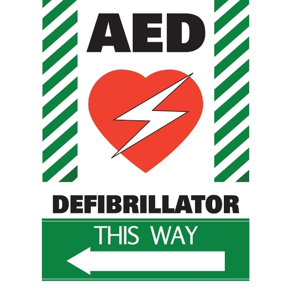''This Way" (Left Arrow) for Interior Use Defibrillator Sign