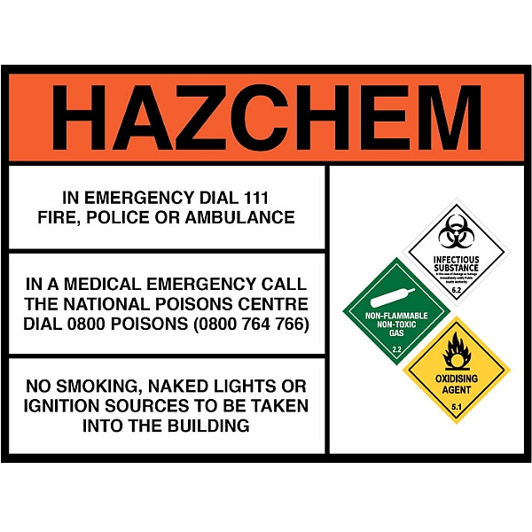 Hazchem Sign - Infectious Substances, Non Flammable Non Toxic Gas & Oxidising Agent