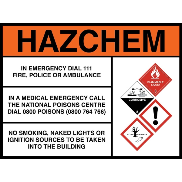 Hazchem Sign-Class 3, 8, Exclamation & Environmentally Hazardous Substance