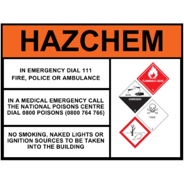 Hazchem Sign-Flammable Liquid, Corrosive, Toxic & Environmentally Hazardous Substance