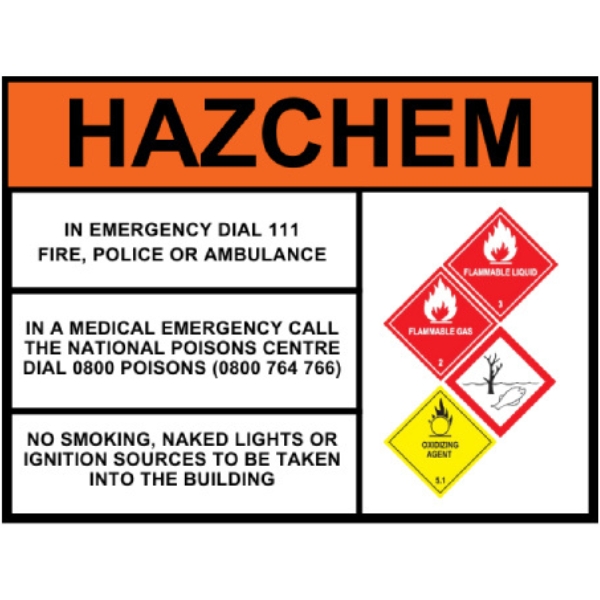 Hazchem Sign-Flammable Liquid, Solid, Oxidising Agent & Ecotoxic Substance