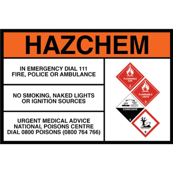 Hazchem Sign - Flammable Gas, Flammable Liquid, Corrosive & EcoToxic