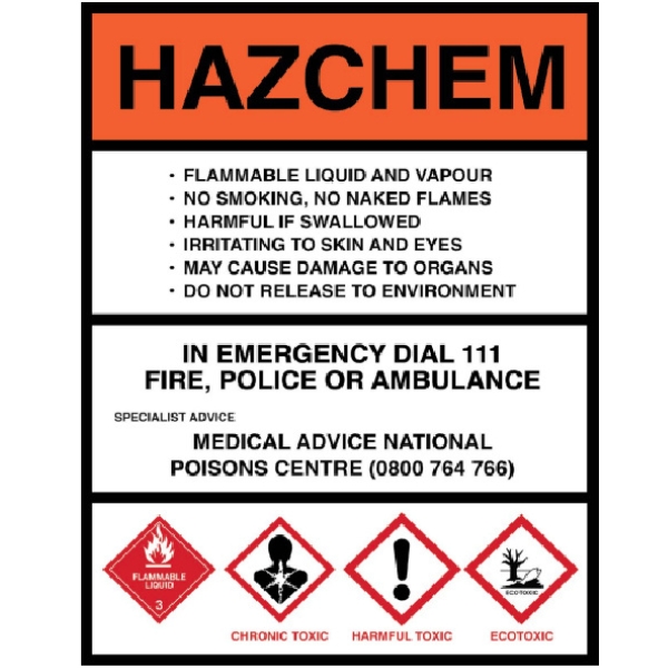 Hazchem Sign - Flammable Liquid, Health Hazard, Toxic, Ecotoxic